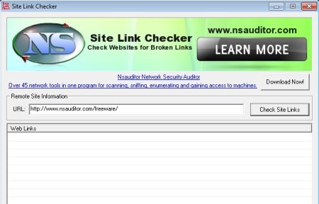 Site Link Checker default window