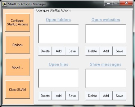 Startup Actions Manager  default window
