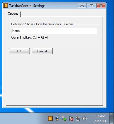 Taskbar Control default window