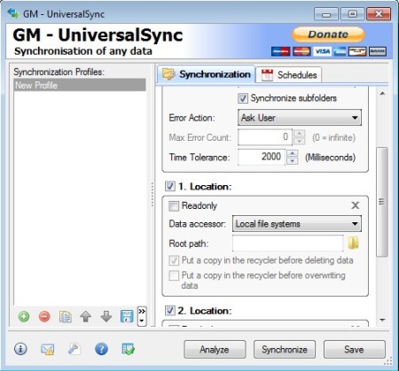 UniversalSync default window