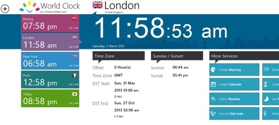 World Clock App For Windows 8 To See Time Of Multiple Cities Together