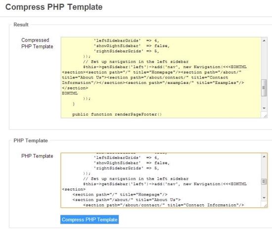 compress php tempelate