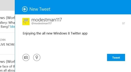 how to tweet in the all new windows 8 twitter app