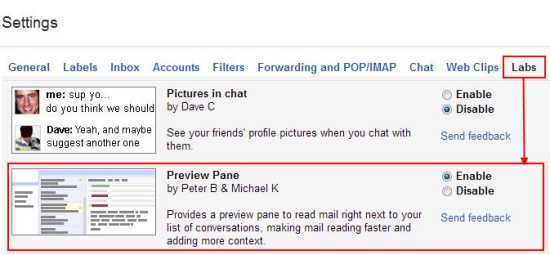 preview pane in gmail lab