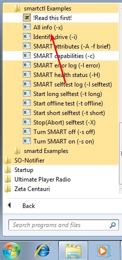 smartmontools start menu