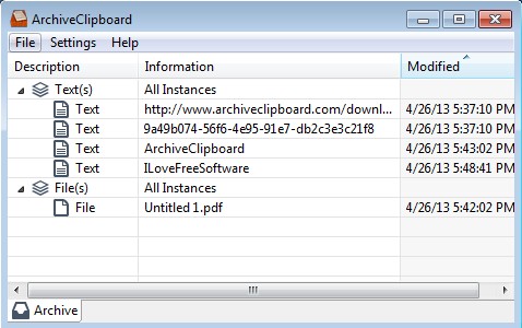 ArchiveClipboard default window