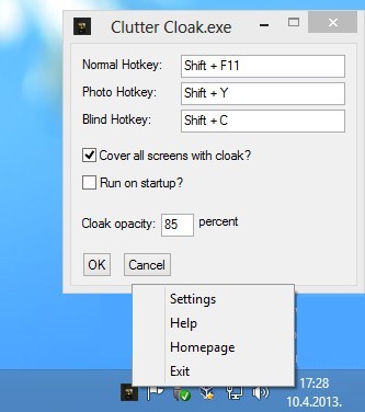 Clutter Cloak menus