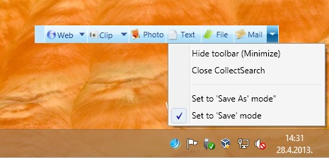 CollectSearch panel options tray icon