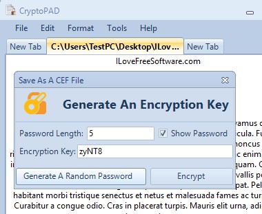 CryptoPAD saving file adding password