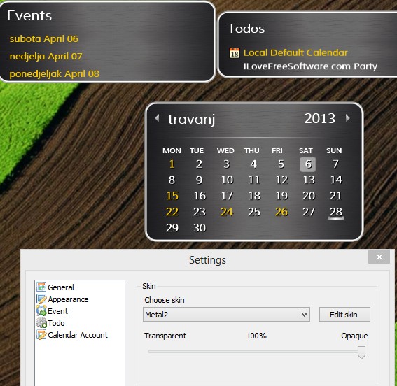 Desktop iCalender changing theme