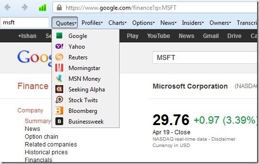 Firefox Stock Quotes