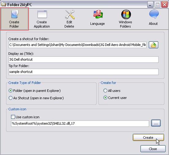 Folder2MyPC folder shortcut