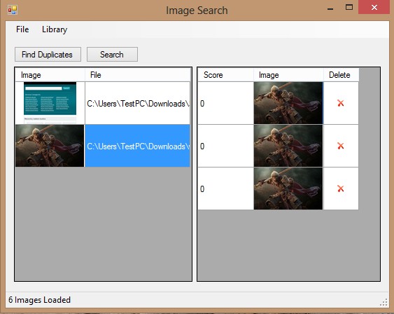 Image Duplicates Search default window