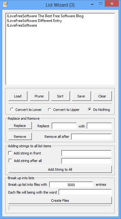 List Wizard default window