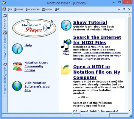 Notation Player welcome screen