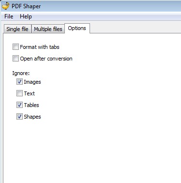 PDF Shaper options
