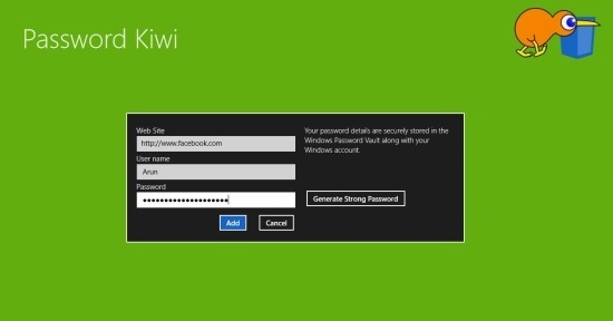 Password Kiwi start screen