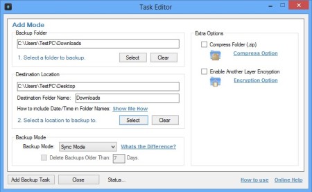 Synei Backup Manager adding task