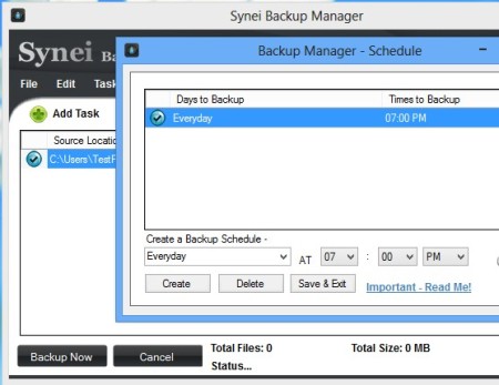 Synei Backup Manager scheduling