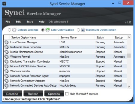 Synei Service Manager default window