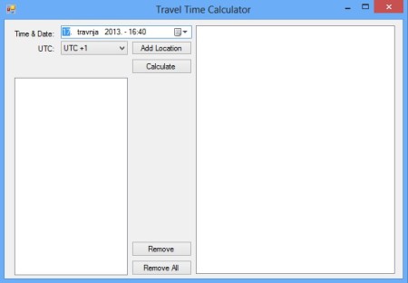 Travel Time Calculator default window