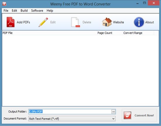 Weeny Free PDF To Word Converter default window