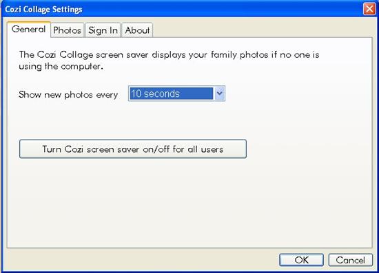 cozi collage screensaver settings