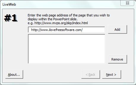 liveWeb add-ins wizard 1