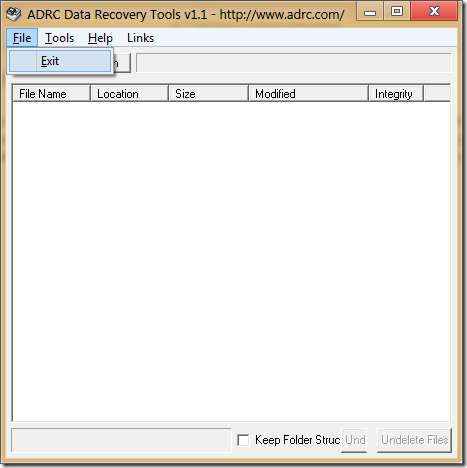 ADRC File menu