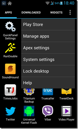 Apex launcher apps screen