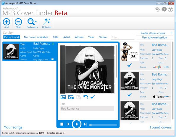 Ashampoo MP3 Cover Finder default window