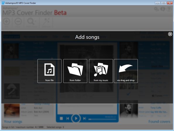 Ashampoo MP3 Cover Finder importing songs