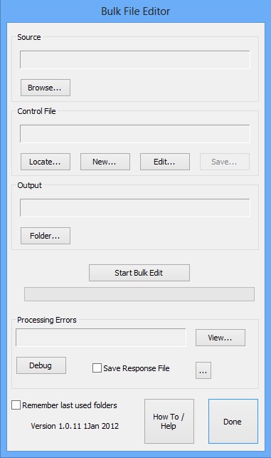 Bulk File Editor default window
