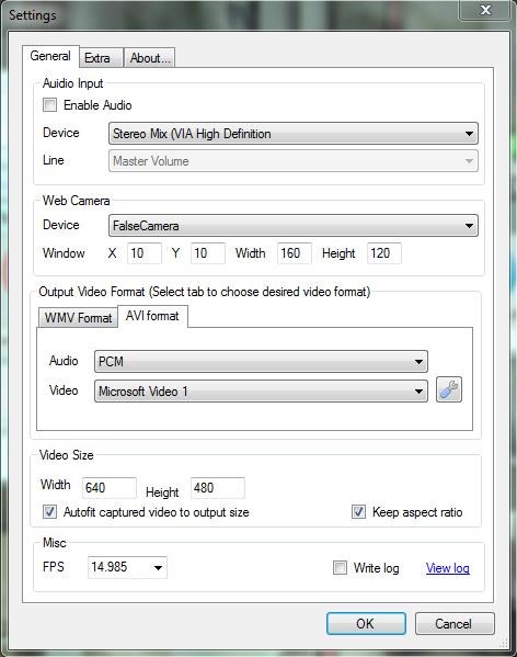 Bytescout Screen Capturing settings