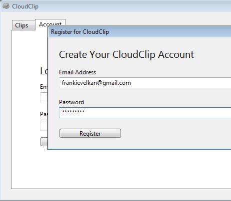 CloudClip creating account