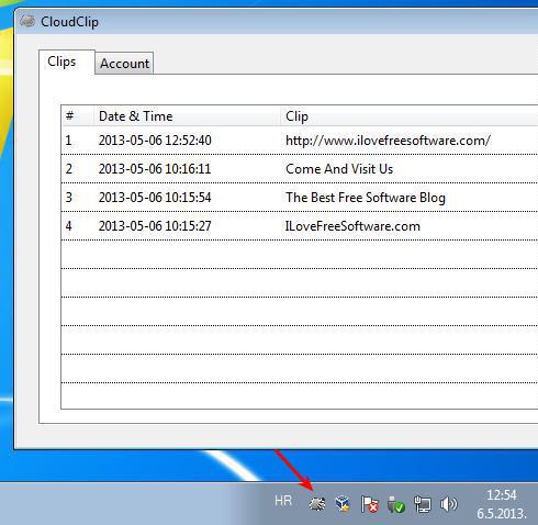 CloudClip tray icon saving text