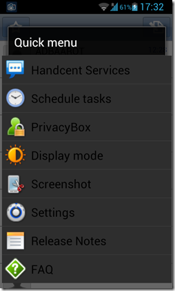 Handcent sms quick menu