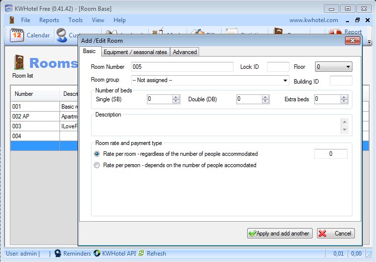 KWHotel adding room