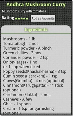 My chef recipe screen