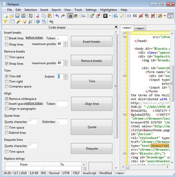 Notepas code shaping