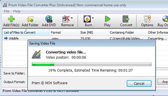 Prism Video File Converter converting video
