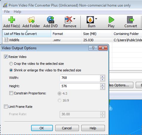 Prism Video File Converter resize convert