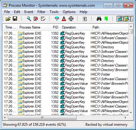 Proccess Monitor default window
