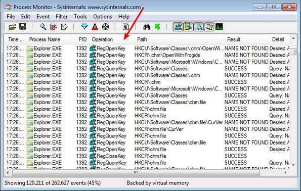 Process Monitor system activity operation