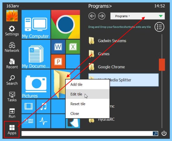 Start Menu Reviver add tiles