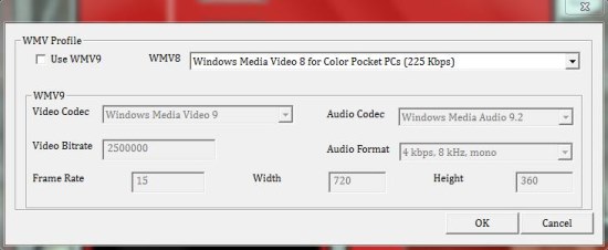 Video Frame To WMV wmv settings