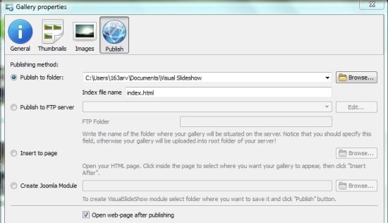 Visual SlideShow publish
