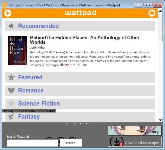 Wattpad2Any viewing list of stories
