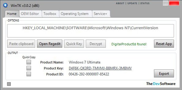 WinTK retrieve product key