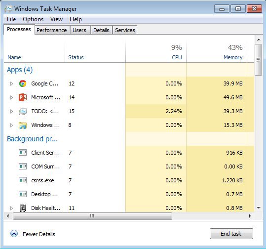 Windows Task Manager 8 expanded options